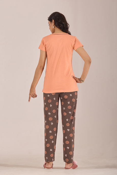 Sweet Moon Knit Cotton Pyjama Set - Brown Lightorange — image 2